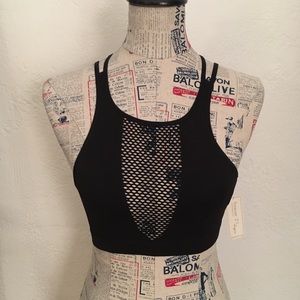 Strappy Black Sports Bra with Mesh Inlay